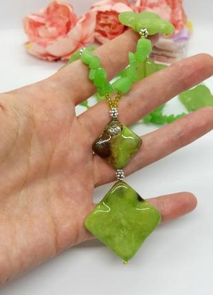 🍀✨ длинное колье ожерелье сотуар натуральный камень зеленый оникс6 фото