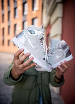 Мужские кроссовки nike air jordan 1 high grey silver 42-44-45