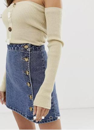 Джинсова спідниця-трапеція на гудзиках asos denim оригінал2 фото