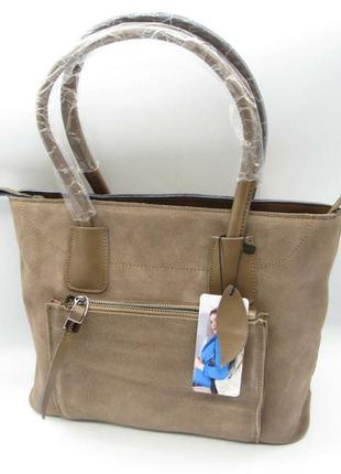 Шикарна замшева шкіряна сумка жіноча пісочна бежева тауп з натуральної шкіри, замші містка повсякденна класична італія