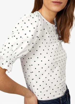 Топ з об'ємними рукавами в горошок біла блуза блузка з віскози1 фото