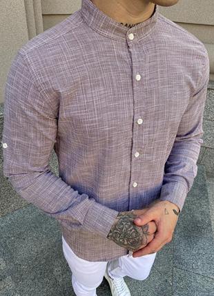 Мужская стильная хлопковая рубашка с воротником стойкой2 фото