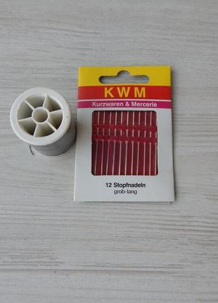 Набір: нитки 500 м бабовна чорні + голки 12 шт великі