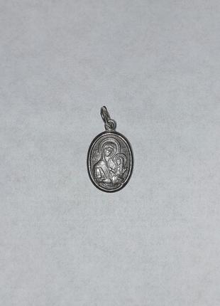 Серебряная подвеска, кулон с иконой православной святой анны, которая держит на руках марию.3 фото