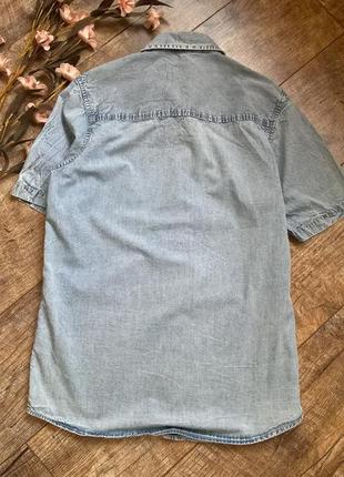 Джинсова легка сорочка з коротким рукавом/варенка/блакитна/s-m5 фото