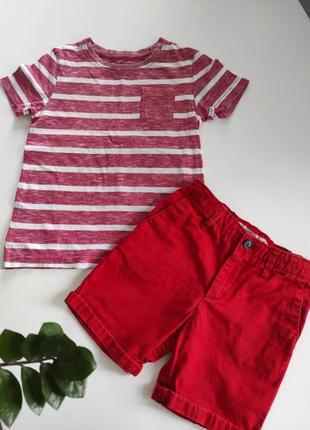 Комплект шорти + футболка майка полоска бавовна 6 років 116 ріст червоні h&m