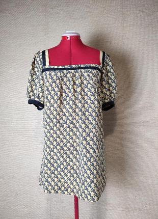 Шовкова блузка туніка з рукавами-ліхтариками міні сукня