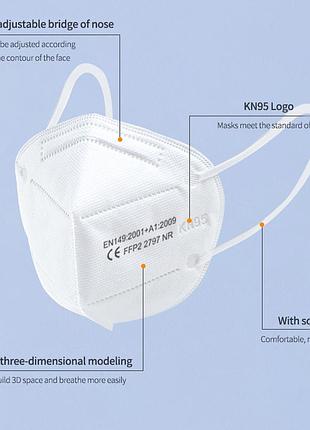 Маска респіратор захисний kn95 / ffp2 п'ятишаровий 10шт в індивідуальних упаковках з фіксатором перенісся9 фото