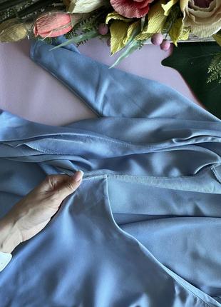 🥣голубое платье мини с декольте/платье-рубашка на запах/небесно голубое ассиметричное платье🥣7 фото