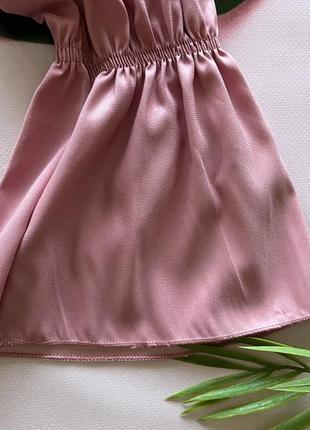 👛рожева блузка під сатин/рожева кофта відкриті плечі/темно пудрова блуза об'ємні рукави👛6 фото
