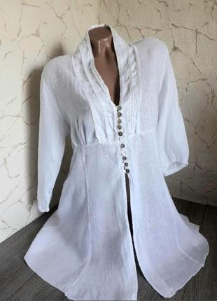 Италия туника - рубашка ,сорочка белая лён,48 р.