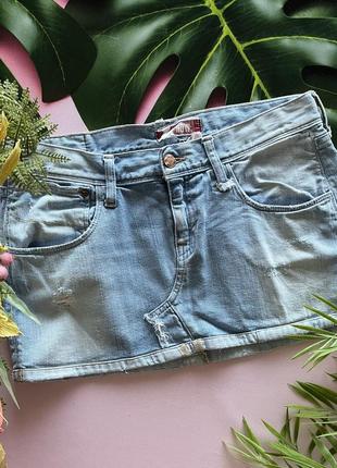 🌊джинсовая мини юбка/рваная голубая короткая юбка джинс/светлая джинсовая юбка с потёртостями🌊1 фото