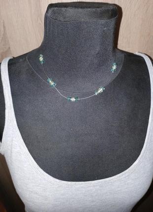 Ожерелье чокер на леске неведимке с стеклянными бусинками имитация камня3 фото