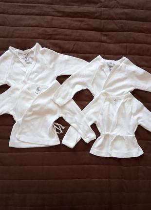 Білі сорочечки розпашонки на зав’язки новонародженим 56/62 см люлі бавовна пологовий 0-1-2-3-4 міс