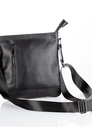 Мужская сумка барсетка black через плечо для документов классическая из натуральной кожи мессенджер  черная1 фото