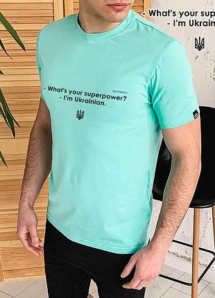 Чоловіча однотонна базова футболка з принтом "what's your superpower" s m l xl 2xl 3xl(46-56) ментол