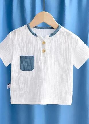 Муслиновые рубашки с коротким рукавом, для детей на рост: 74-134см1 фото