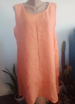 Льняное платье,туника ярко оранжевого цвета