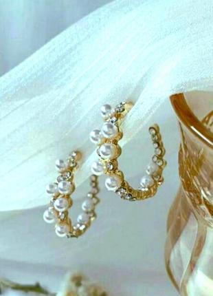 Сережки кільця з перлами сріблення
