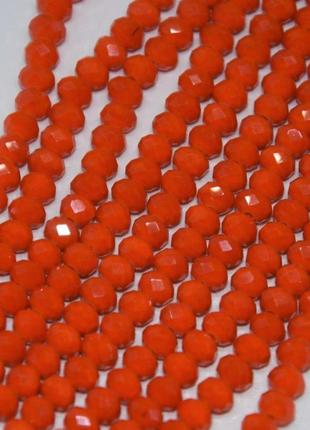 Кришталеві намистини матові колір оранж "червоний апельсин" низький "рондель" d-6мм нитка l-45см1 фото