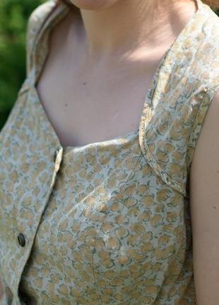 Вінтажна сукня халат на гудзиках міді ретро бавовна кишені жовте зелене пояс s xs8 фото