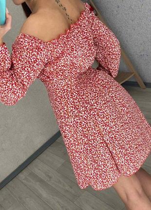 Платье нежное легкое  со спущеными открытыми плечами  цветочный принт3 фото