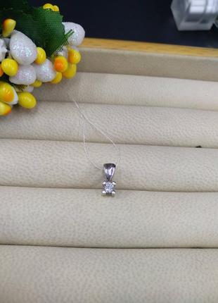Серебряный нежный маленький кулон подвеска с белым фианитом 925