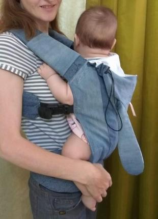 Эргорюкзак ерго-рюкзак кенгуру слінг джинсовий з капюшоном