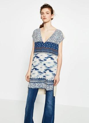 Комбинированная туника,платье-футболка,сарафан,удлинён.спинка,этно zara