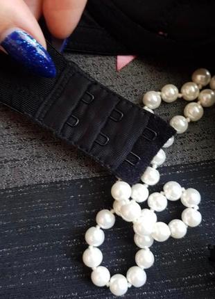 Красивый брендовый гладкий цвет черный бюстгальтер лифчик с розовыми лентами, бантиками ча...