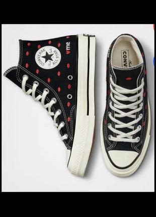 Крутезные кеды converse chuck 70 оригинал embroidered lips a01600c black/red стильний all star 70 c3 фото