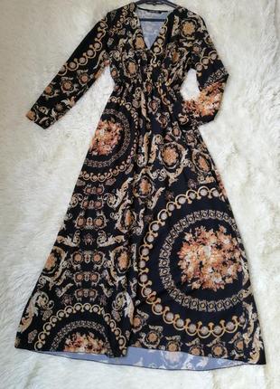 Красивое стильное платье с эффектом запаха стиле версаче состояние нового отсутствует пояс длина 1438 фото