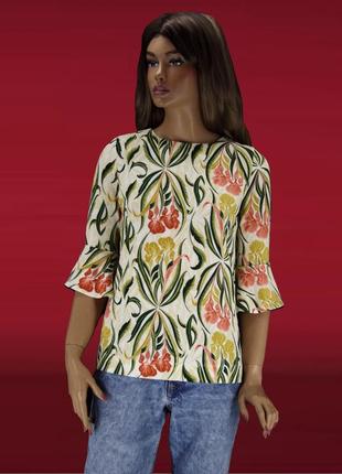 Красивая брендовая блузка "next" с ирисами. размер uk8/eur36.2 фото