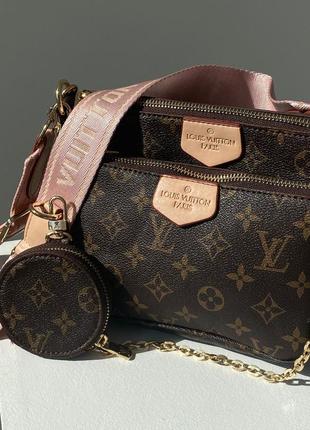 Трендова шикарна коричнева сумочка в стилі louis vuitton pochete multi pink belt бренд коричнева стильна сумка з ремінцем2 фото