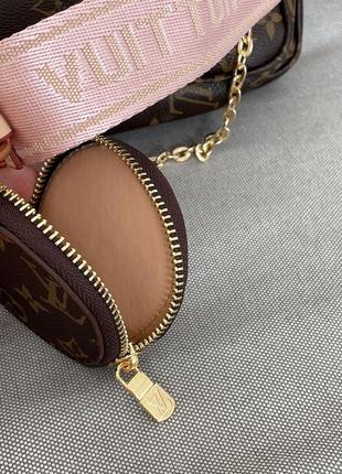 Трендова шикарна коричнева сумочка в стилі louis vuitton pochete multi pink belt бренд коричневая стильная сумка с ремешком3 фото
