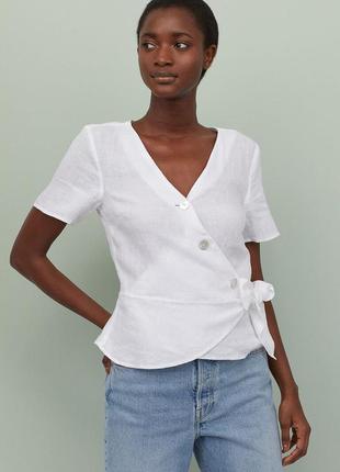 Льняная белоснежная блуза премиум качество h&m4 фото