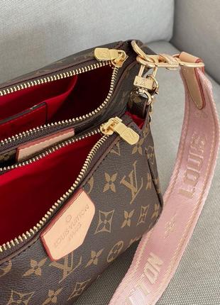Трендова шикарна коричнева сумочка в стилі louis vuitton pochete multi pink belt бренд коричнева стильна сумка з ремінцем4 фото