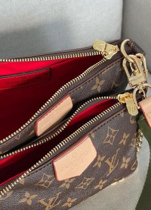 Трендова стильно коричнева сумочка в стилі louis vuitton pochete multi green belt бренд коричнева шикарна сумка з зеленим ремінцем5 фото
