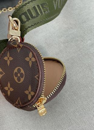 Трендова стильна коричнева сумочка в стилі louis vuitton pochete multi green belt бренд коричневая шикарная сумка с зеленым ремешком6 фото