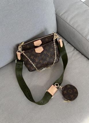 Трендова стильна коричнева сумочка в стилі louis vuitton pochete multi green belt бренд коричневая шикарная сумка с зеленым ремешком2 фото