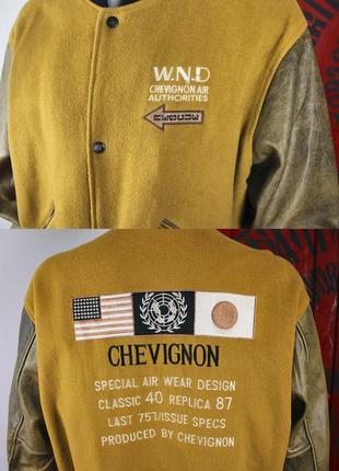 Сhevignon вінтажна вовняна куртка з шкіряними рукавами, бомбер, пілот (80-90х)7 фото