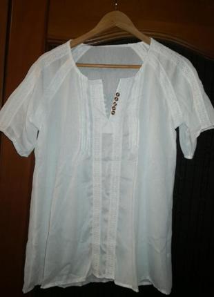 Белая лтняная блузка-туника