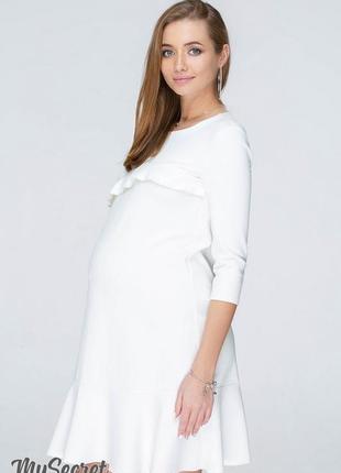 Женственное платье с воланами для беременных и кормящих мам simona dr-19.073, молочное3 фото