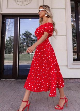 Шелковое легкое летнее  красное батал платье миди4 фото