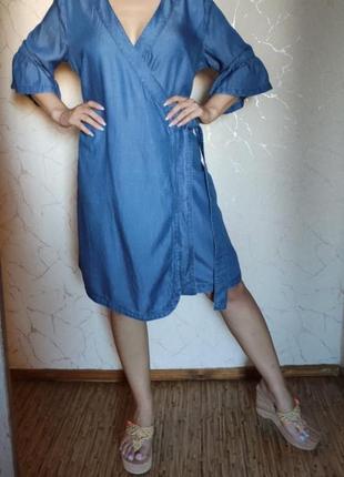 Платье сукня миди джинс на запах синее 48-50