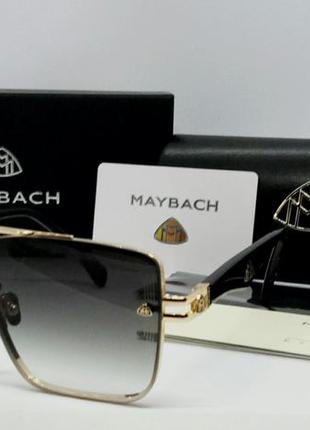 Maybach стильные мужские солнцезащитные очки прямоугольные темно серый градиент в золотом металле