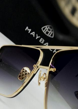 Maybach стильні чоловічі сонцезахисні окуляри прямокутні темно сірий градієнт в золотому металі9 фото