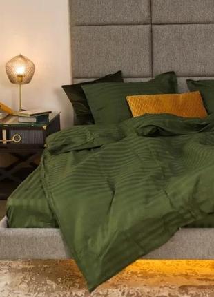 Комплект постельного белья страйп сатин зеленый
