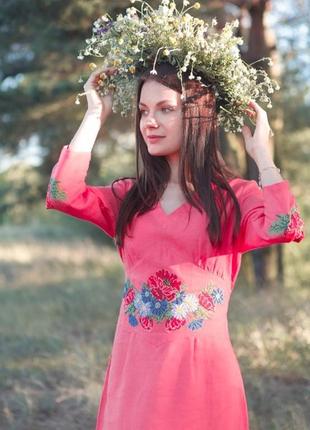 Женское платье вышиванка лен украинское