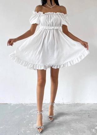 Короткое лёгкое летнее женское белье платье с открытыми плечами с коротким обьёмным рукавом с м л 44 46 48 s m l3 фото
